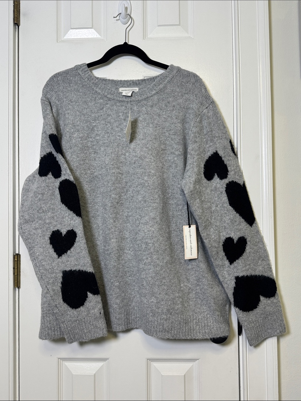 Cupcakes and Cashmere NWT Gray Heart Sleeve Sweater 2X Plus Size Cozy Soft Knit